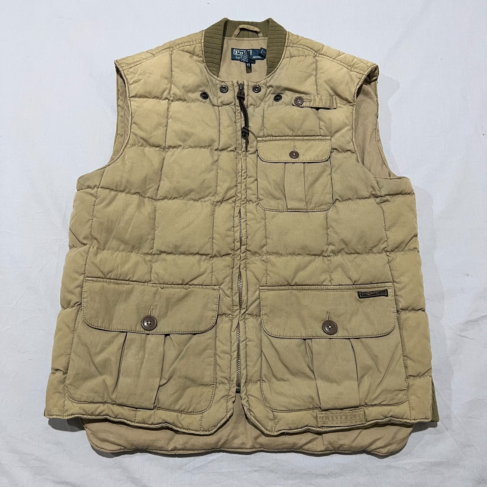 Vintage Polo Ralph Lauren Mens Khaki Quilted Body Warmer Gilet Puffer Vest Sz M